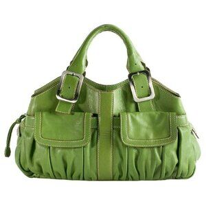 Cole Haan Emerald Green Pebbled Leather Satchel - Braided Handles